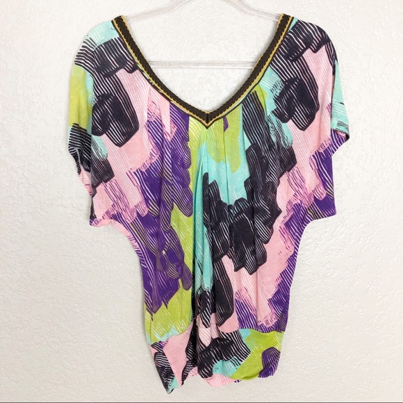EUC Anthro C Keer brushstroke Printed V Neck Top - Picture 7 of 9